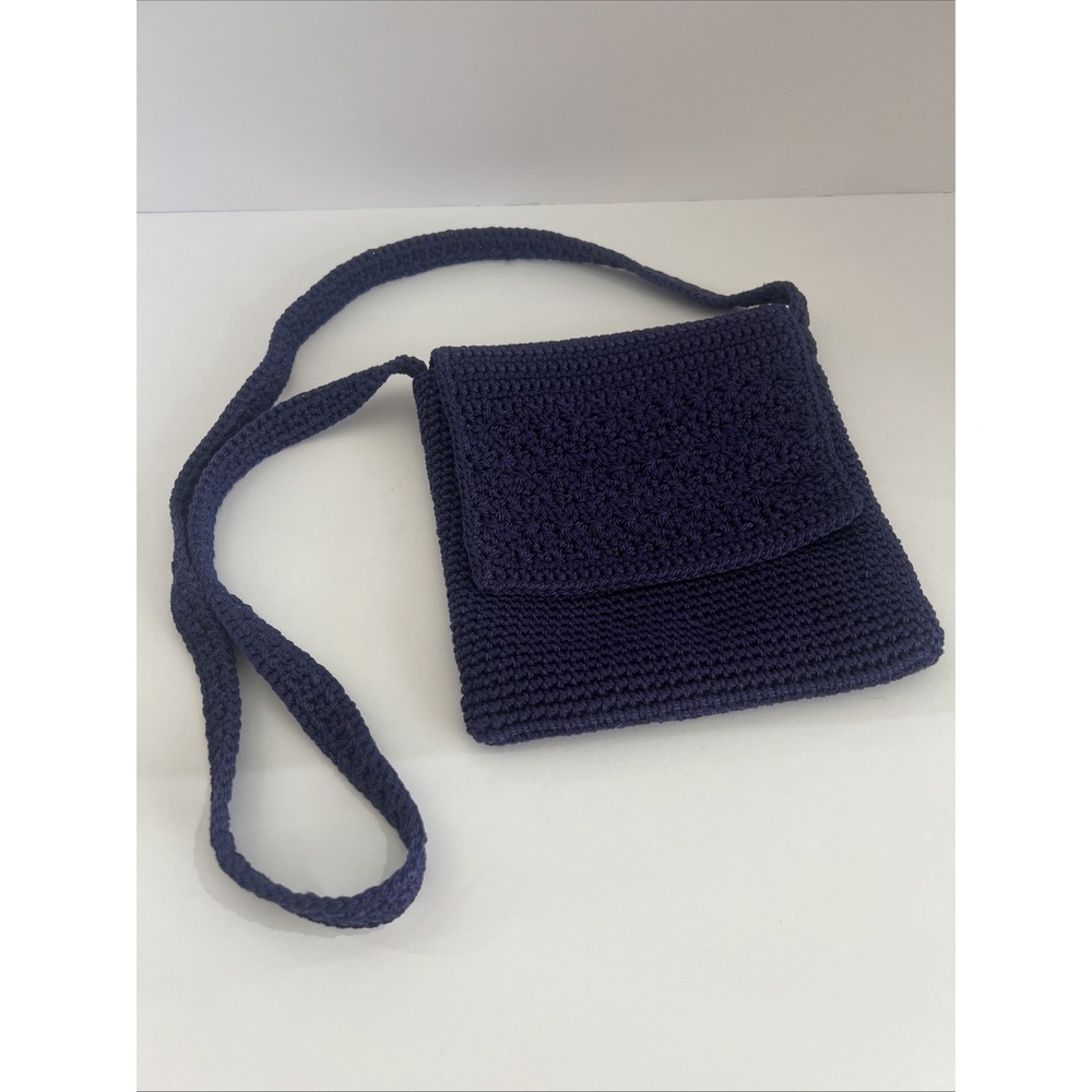 Vintage Worthington Knit Woven Navy Blue 7" Pocket Tote Purse - E202